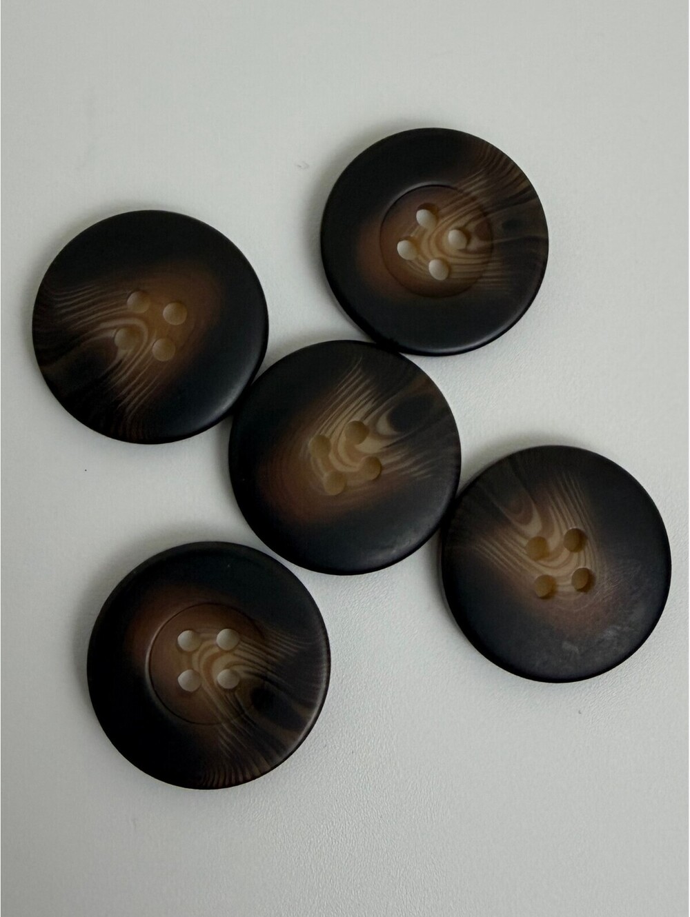 5 Reclaimed 40L Black Brown Woodgrain Four-Hole Coat Buttons